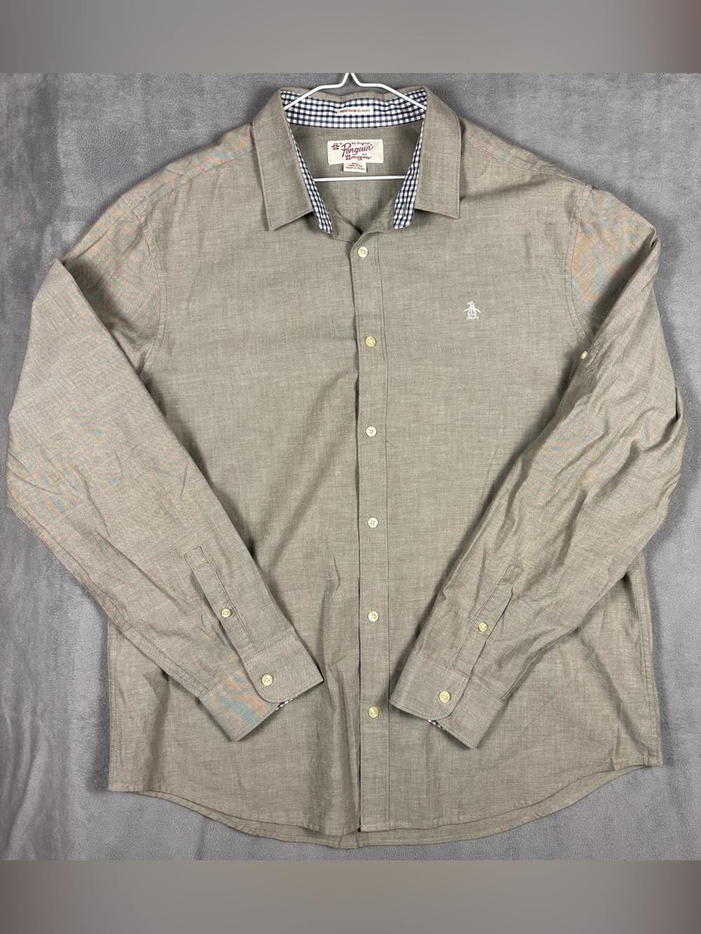 Original Penguin Men's XXL Heritage Slim Fit Button Down Shirt Green Cotton